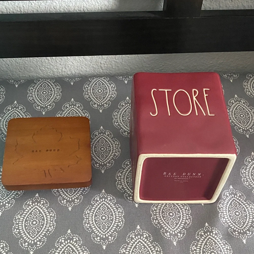 Rae Dunn Burgundy Storage Container with Maple Leaf Lid